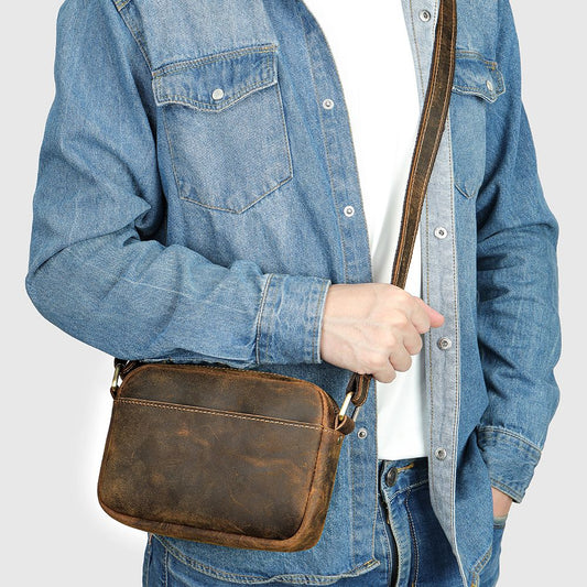 Vintage Crazy Horse Cow Leather Crossbody Sling – Men’s Chest & Travel Bag