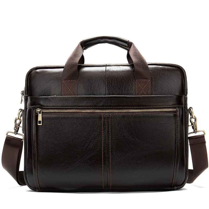 Men’s Leather Office Briefcase – 14″ Laptop & Document Messenger Bag for Business