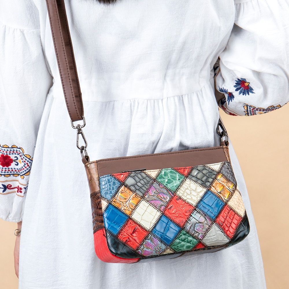 Women’s Genuine Cowhide Leather Vintage Patchwork Shoulder Bag