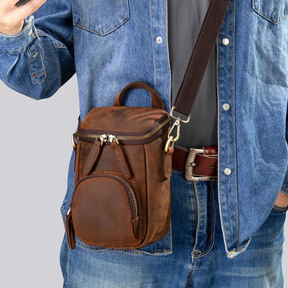 Compact Vintage Crazy Horse Cow Leather Satchel – Men’s Crossbody Messenger