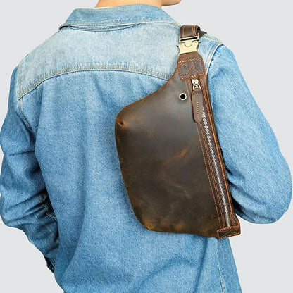 Crazy Horse Cowhide Leather Waist & Crossbody Bag – Men’s Vintage Chest Pouch