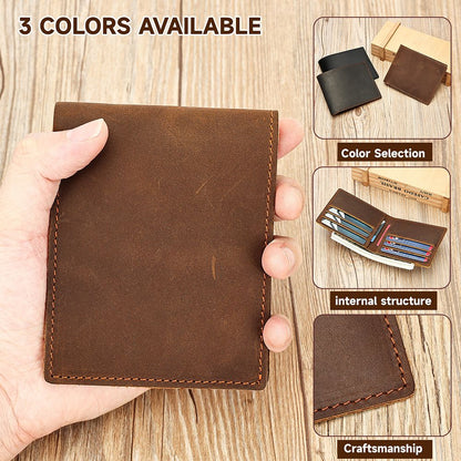Crazy Horse Genuine Leather Minimalist Slim Bifold Wallet