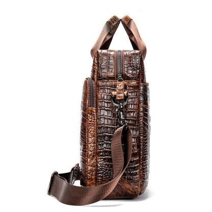 Crocodile-Texture Leather Briefcase – Waterproof Laptop Bag for Men