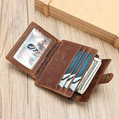 Gentlemen’s Genuine Leather Slim Wallet with Coin Pocket – Vintage Short Card Holder
