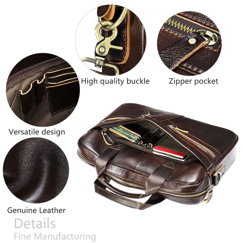Men’s Genuine Cowhide Leather 15″ Business Laptop Briefcase & Messenger Bag