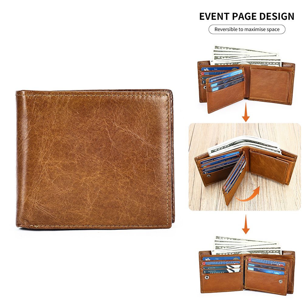 Genuine Leather Bifold Wallet for Men – RFID Blocking & Waterproof