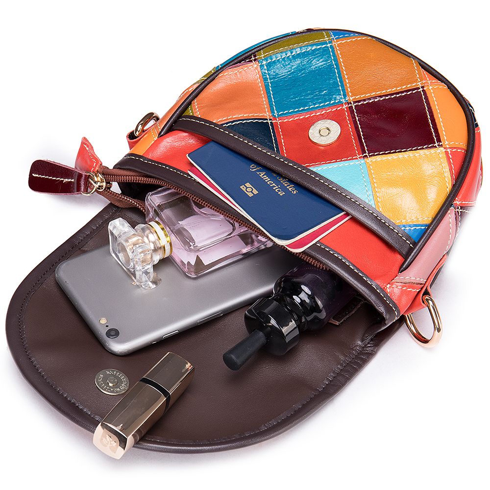 Women’s Genuine Leather Multi-Color Boho Geometric Crossbody Bag