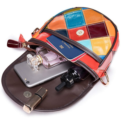 Women’s Genuine Leather Multi-Color Boho Geometric Crossbody Bag