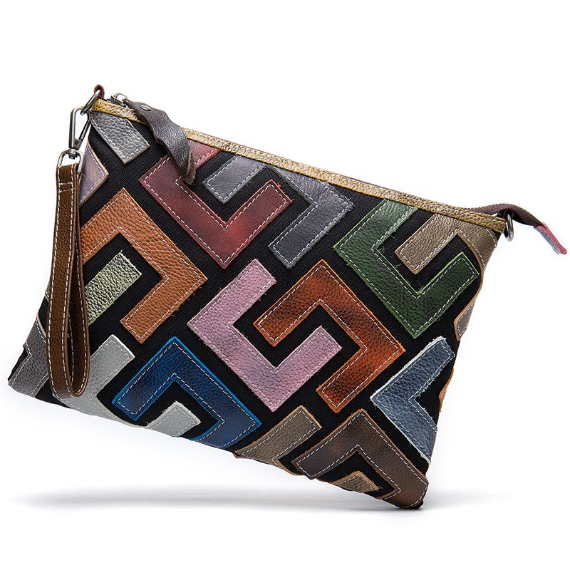 Women’s Genuine Leather Messenger Clutch Bag with Detachable Strap