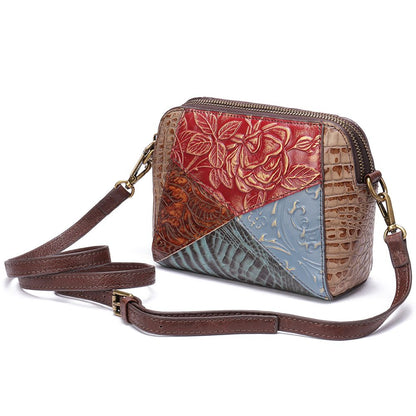 Women’s Genuine Leather Vintage Patchwork Messenger Crossbody Bag