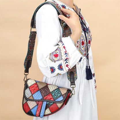 Women’s Genuine Leather Retro Patchwork Adjustable Crossbody Bag