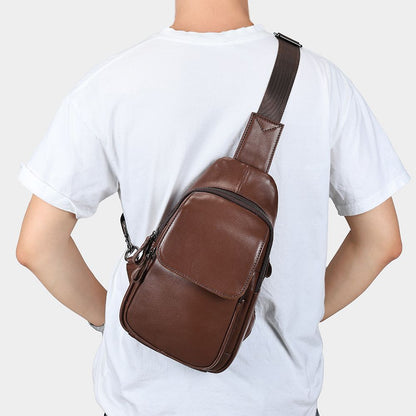 Leather Crossbody Chest Bag – Waterproof Single-Shoulder Sling for Travel & Daily Carry