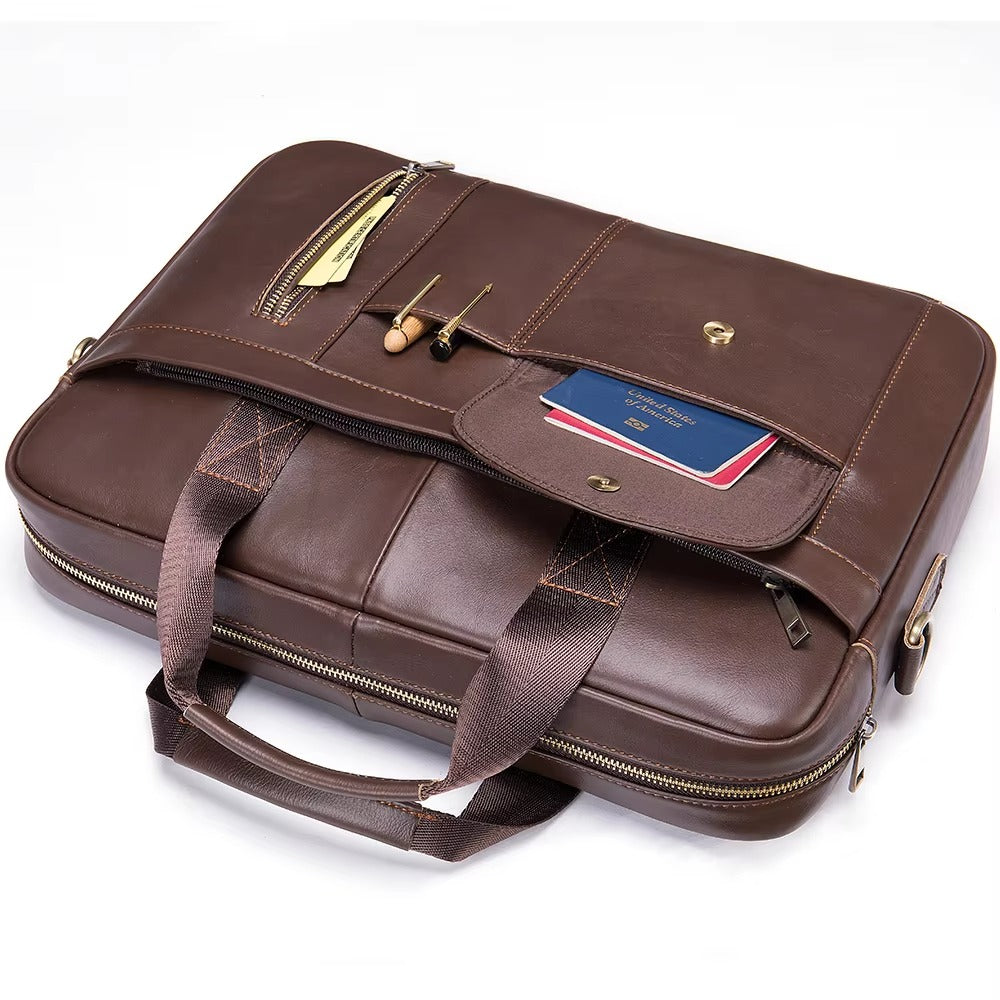 Men’s Genuine Leather Laptop Bag – Business Executive Briefcase & Messenger Bag for 15.6" Laptop