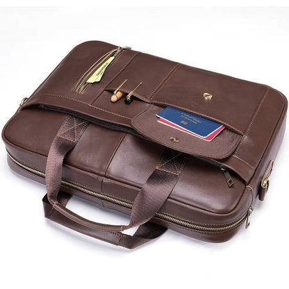 Men’s Genuine Leather Laptop Bag – Business Executive Briefcase & Messenger Bag for 15.6" Laptop