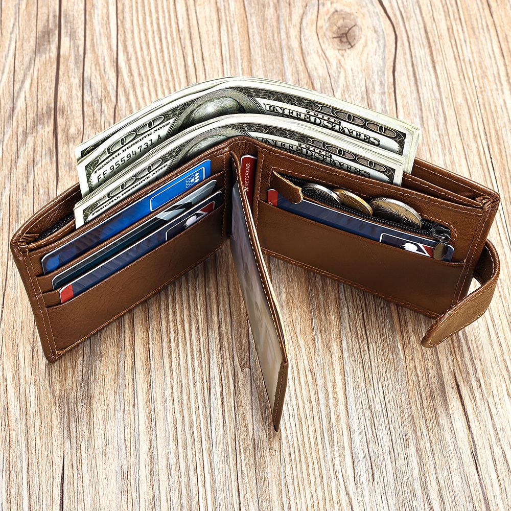 Men’s Leather Short Bifold Wallet with Coin Pocket – Genuine Cowhide Slim Purse