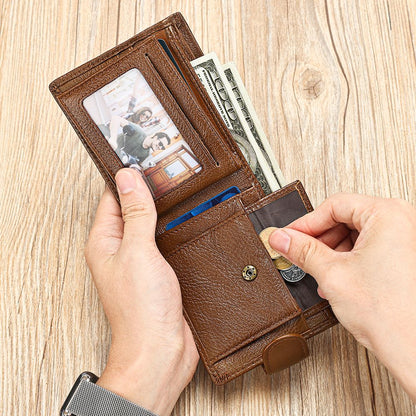 Men’s Leather Wallet with Front Coin Pocket & ID Window – Slim Bifold Style
