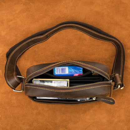 Men’s Vintage Crazy Horse Cow Leather Crossbody – Classic Shoulder Messenger
