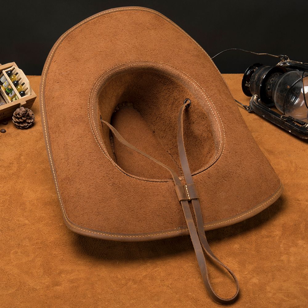 Men’s Vintage Crazy Horse Genuine Leather Western Trucker Sun Hat