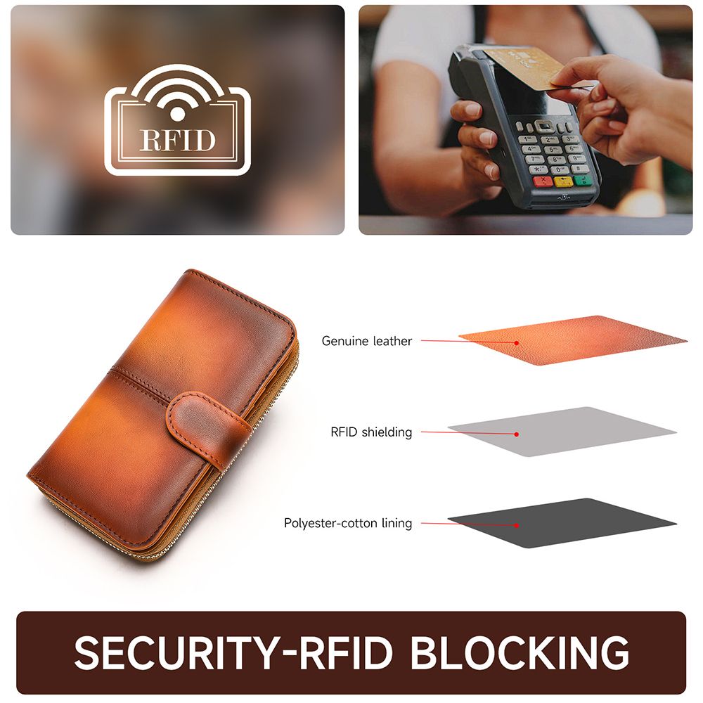 RFID-Blocking Genuine Leather Long Wallet – Large Capacity Card Holder