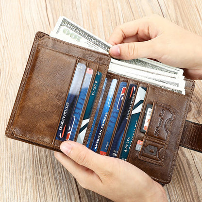 RFID Anti-Theft Cow Leather Trifold Wallet – Slim Men’s Smart RFID-Blocking Purse