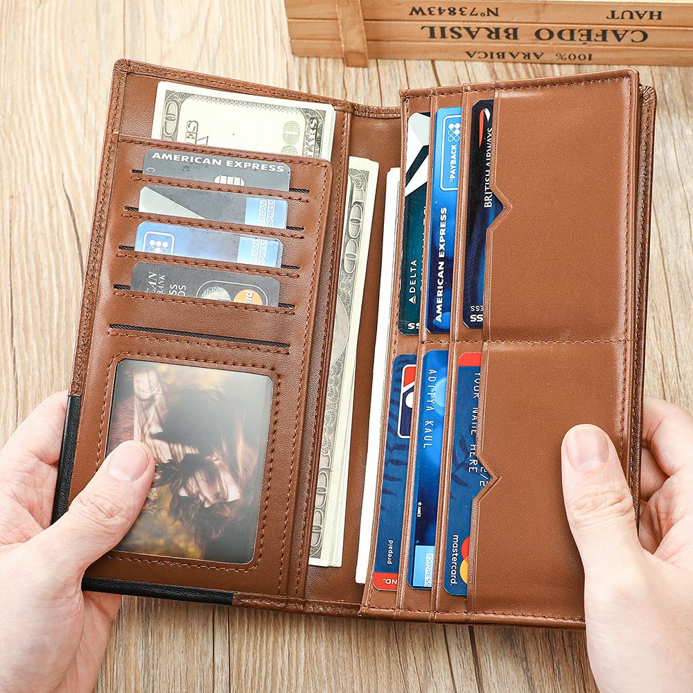 RFID Blocking Genuine Leather Long Wallet with Phone Pocket – Vintage Travel Clutch for Men