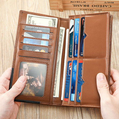 RFID Blocking Genuine Leather Long Wallet with Phone Pocket – Vintage Travel Clutch for Men