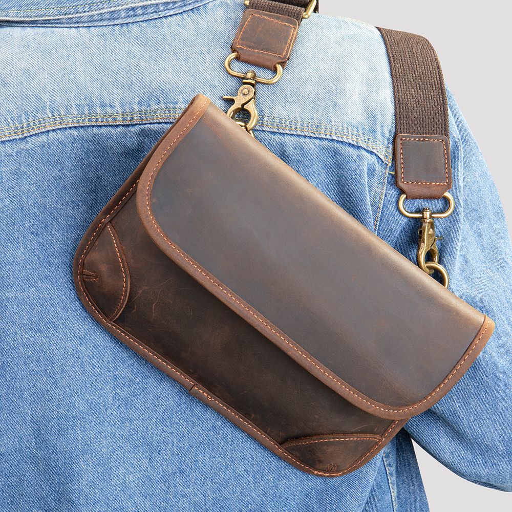 Retro Crazy Horse Cow Leather Square Bag – Men’s Vintage Crossbody Pouch