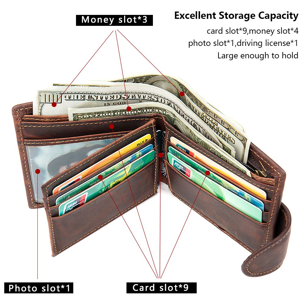 Retro Minimalist RFID Blocking Cow Leather Bifold Wallet – Slim Men’s Purse