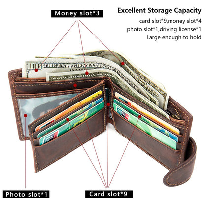 Retro Minimalist RFID Blocking Cow Leather Bifold Wallet – Slim Men’s Purse