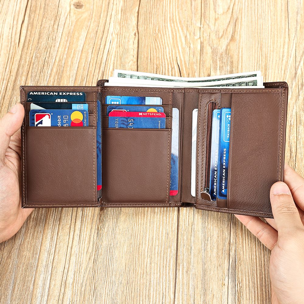Slim Minimalist Leather Card Holder Wallet – RFID-Blocking with Zipper Coin Pocket
