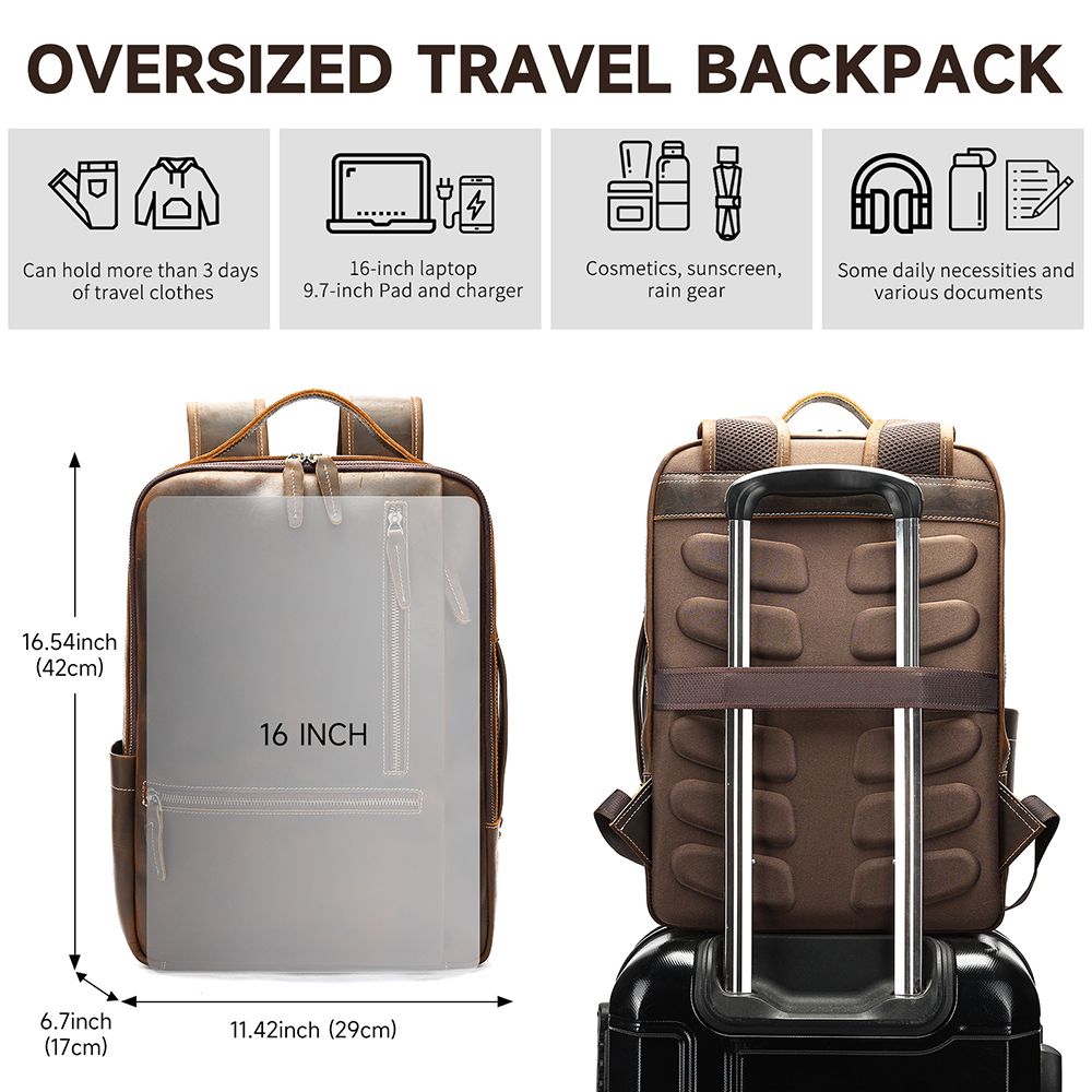 Urbanex Full Grain Cow Leather Travel Backpack – Waterproof, Large-Capacity Laptop Rucksack