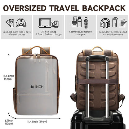 Urbanex Full Grain Cow Leather Travel Backpack – Waterproof, Large-Capacity Laptop Rucksack
