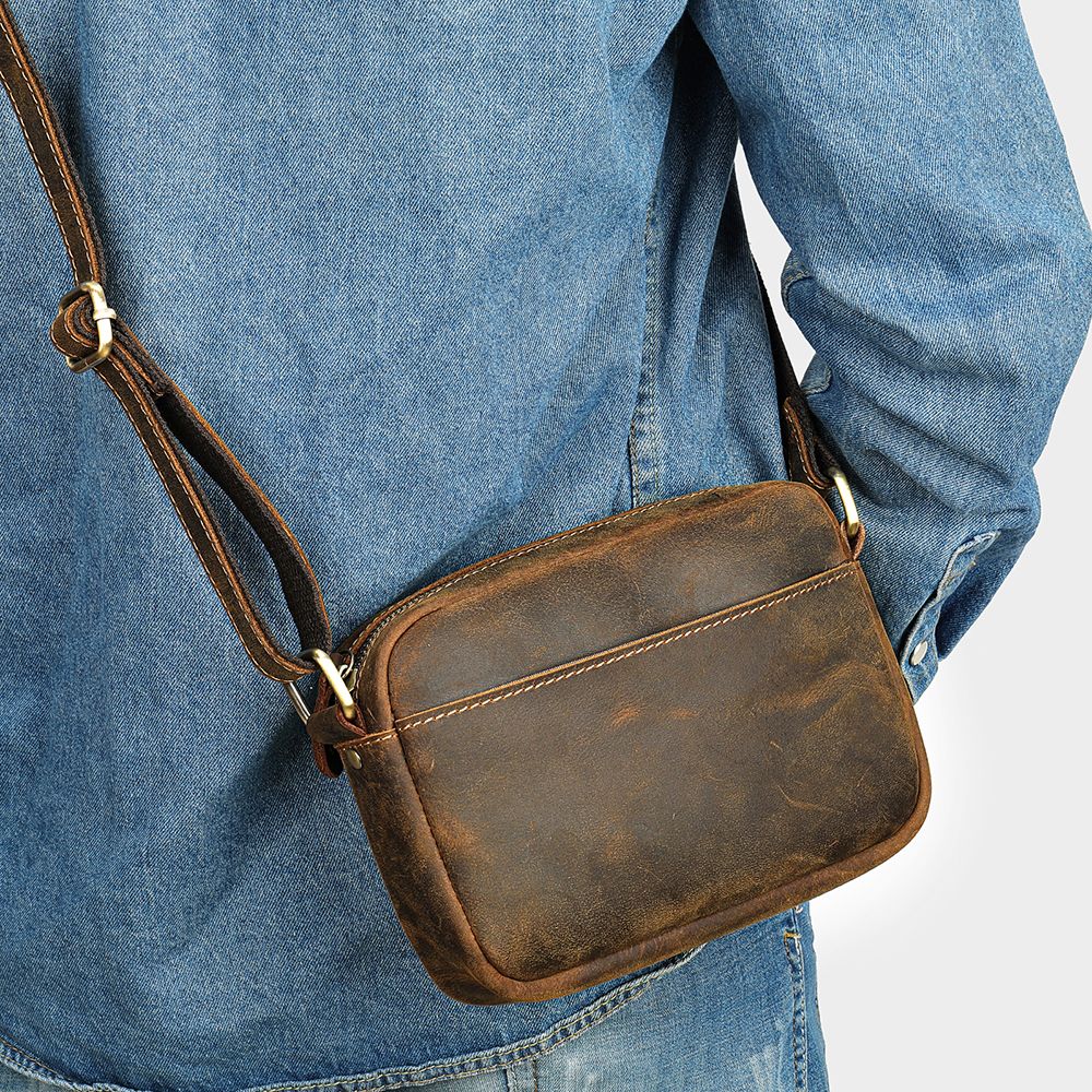 Vintage Crazy Horse Cow Leather Crossbody Sling – Men’s Chest & Travel Bag