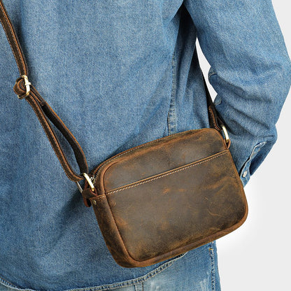 Vintage Crazy Horse Cow Leather Crossbody Sling – Men’s Chest & Travel Bag