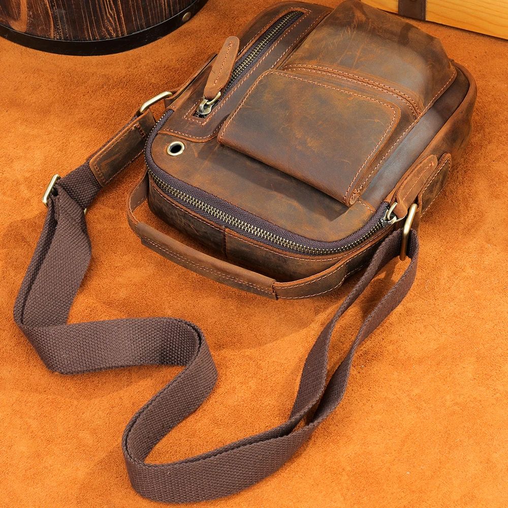 Vintage Crazy Horse Cow Leather Mini Satchel – Men’s Top-Handle & Crossbody Bag
