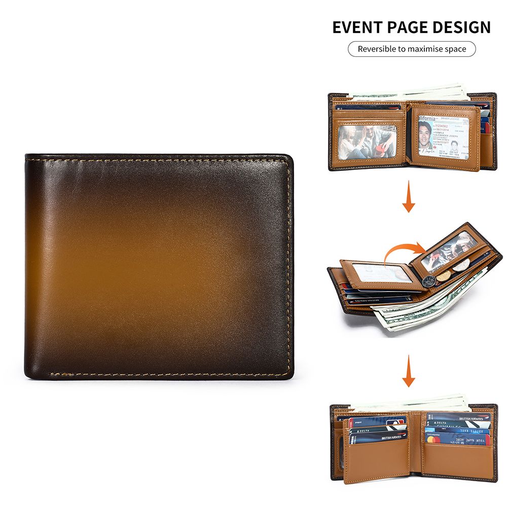 Vintage Short Bifold RFID Anti-Theft Wallet – Genuine Leather for Men