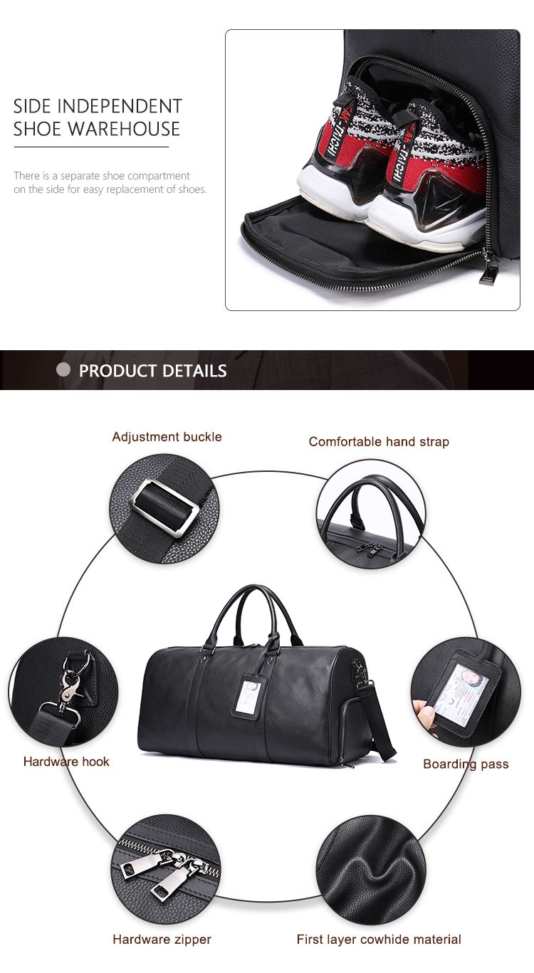 Water-Resistant Crazy Horse Cow Leather Large-Capacity Duffel – Men’s Travel & Outdoor Bag