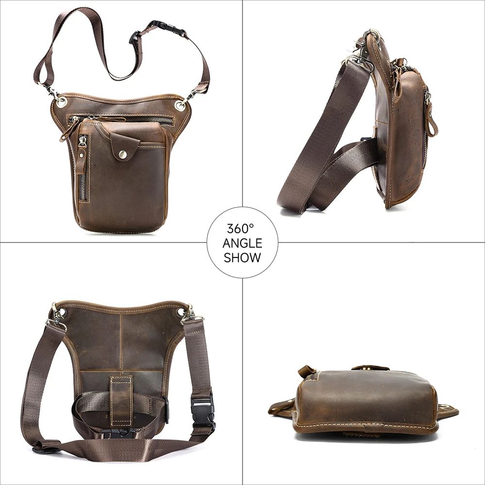 Crazy Horse Cow Leather Belt Bag – Men’s Waist, Crossbody & Motorcycle Riding Pouch