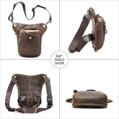 Crazy Horse Cow Leather Belt Bag – Men’s Waist, Crossbody & Motorcycle Riding Pouch