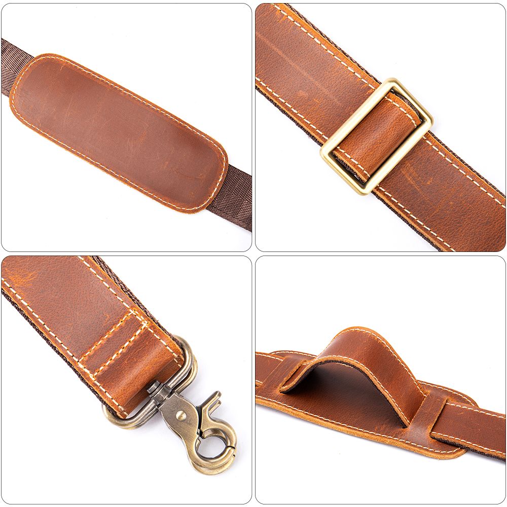 Unisex Genuine Crazy Horse Leather Adjustable Shoulder Strap – 75–145 cm × 4 cm