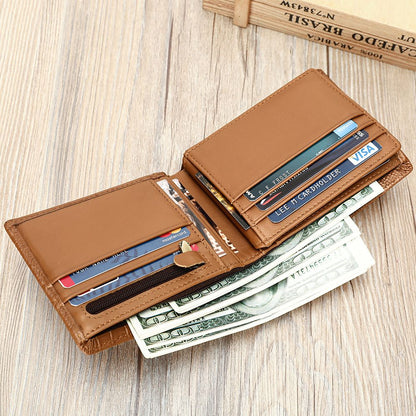 Crocodile-Pattern RFID Anti-Theft Leather Bifold Wallet – Vintage Waterproof Design