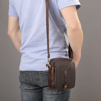 Crocodile-Print Leather Small Crossbody Sling Bag – Waterproof Messenger for Daily Work