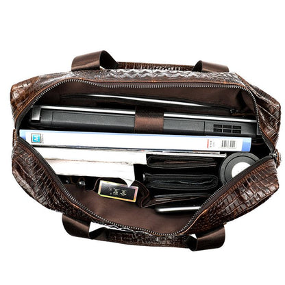 Crocodile-Texture Leather Briefcase – Waterproof Laptop Bag for Men