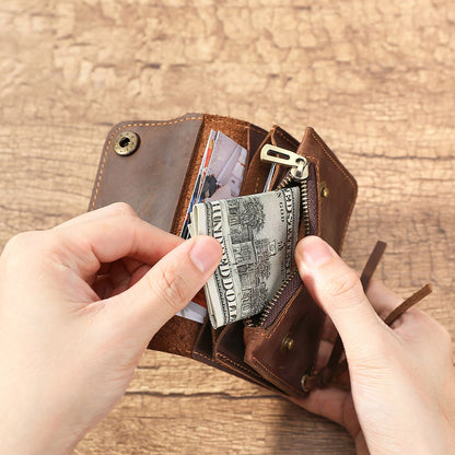 Full Grain Leather Designer Wallet for Men – Short Bifold with Coin Pocket