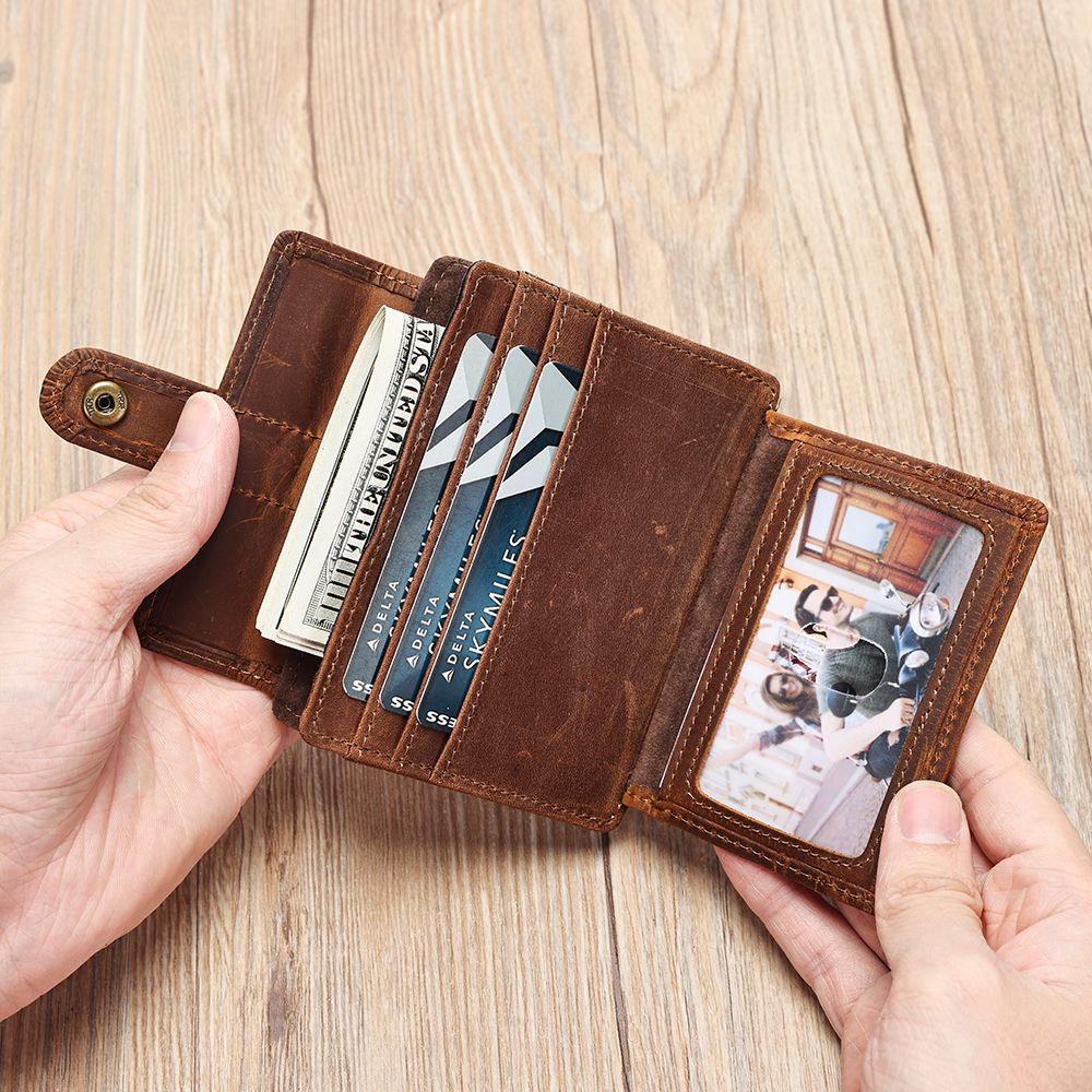 Gentlemen’s Genuine Leather Slim Wallet with Coin Pocket – Vintage Short Card Holder