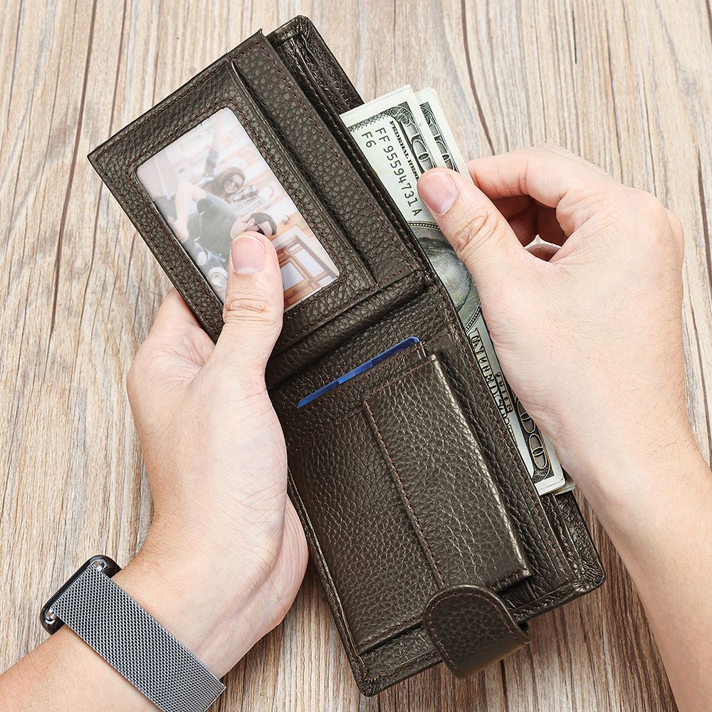 Genuine Cow Leather Short Bifold Wallet with Coin Pocket – Slim & Waterproof