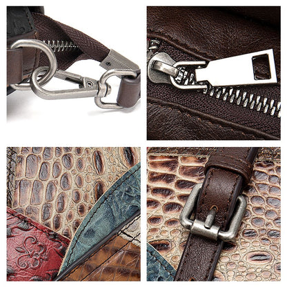 Women’s Genuine Cowhide Leather Vintage Alligator Pattern Crossbody Messenger Bag