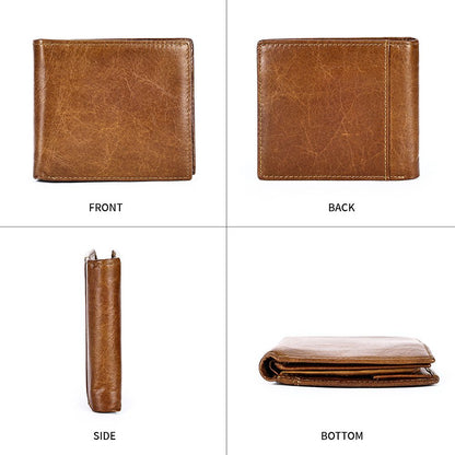 Genuine Leather Bifold Wallet for Men – RFID Blocking & Waterproof