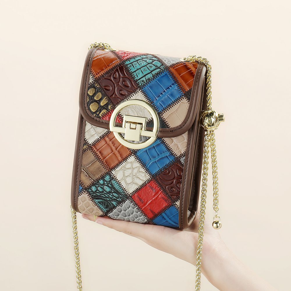 Women’s Genuine Leather Bohemia Patchwork Chain Shoulder Bag