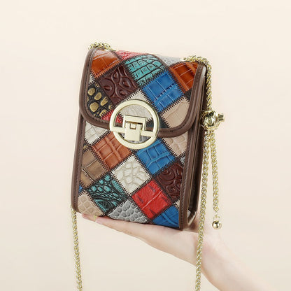 Women’s Genuine Leather Bohemia Patchwork Chain Shoulder Bag
